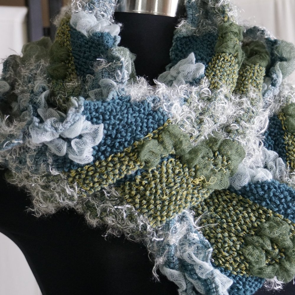 Aqua Green Patchwork/Colorblock Infinity Scarf - image 1